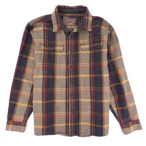 ORVIS Big Bear Heavyweight Brushed Flannel Button Down Shirt Brown Plaid Western